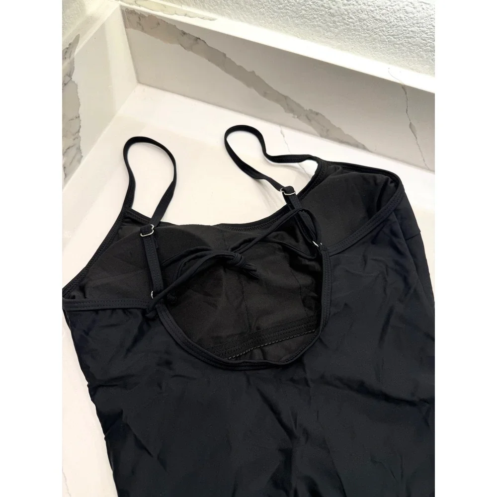 KRLAGAPAS Black One Piece Swimsuit High Cut Tie Back Bathing Suit Womens Size M
